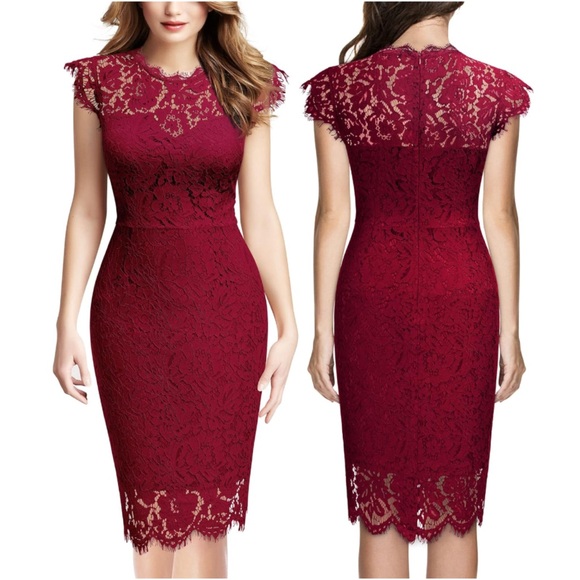 MIUSOL Red Floral Lace Cap Sleeve Cocktail Midi Dress NWT - Size S - Picture 1 of 15